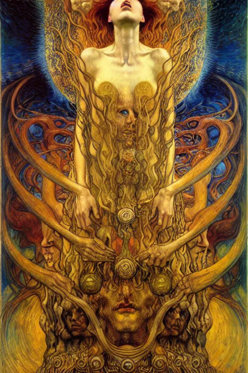 Image similar to Divine Chaos Engine by Karol Bak, Jean Delville, William Blake, Gustav Klimt, and Vincent Van Gogh, symbolist, visionary