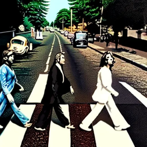 Image similar to abbey road by banksy,