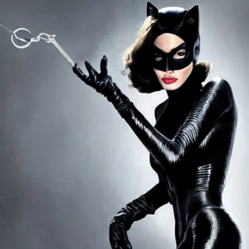 Image similar to an amazing award winning photo of angelina jolie as catwoman