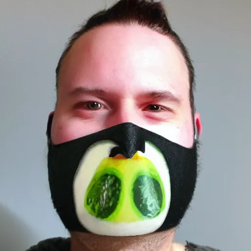 Prompt: penguin with cucumber face mask