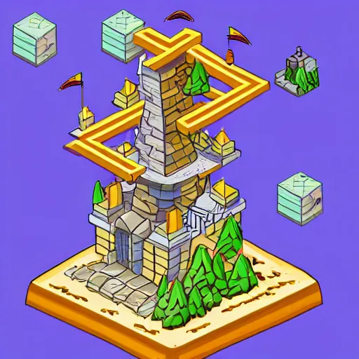 Image similar to isometric view of wizard tower, colored lineart game tile