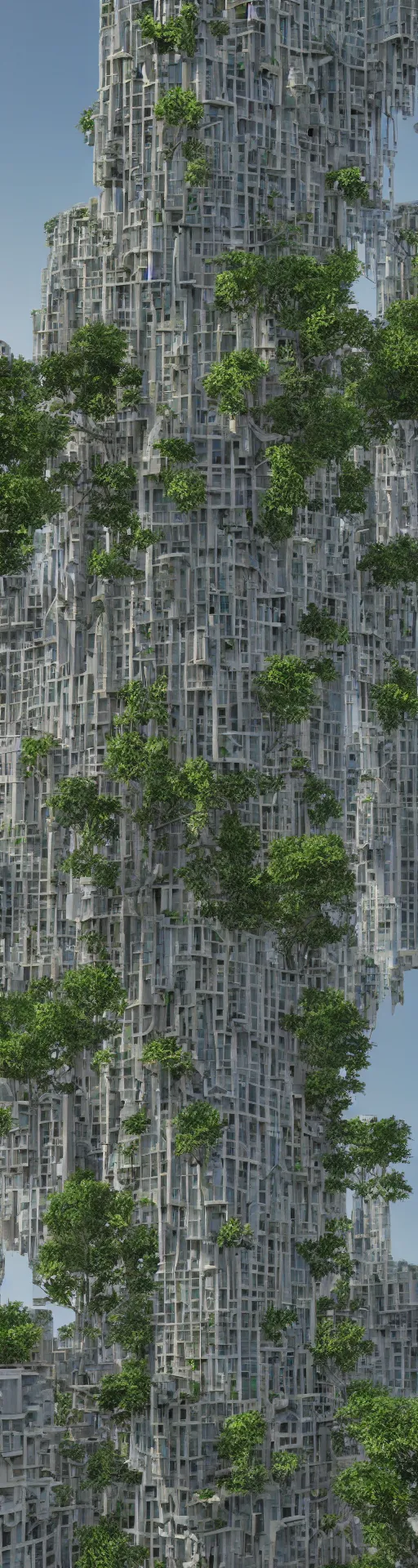 Image similar to solarpunk highrise building in the style of antoni gaudi, green terrace, architecture, octane render, realistic render, dusk lighting, architectural visualization