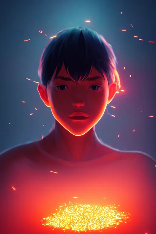 Prompt: 4K hyper detailed portrait of beautiful fiery embers igniting a black background, flying through the sky, sending flickering aesthetic firefly ashes towards viewer by Makoto Shinkai, by Artgerm, by beeple, by Greg Rutkowski, volumetric lighting, octane render, 4K resolution, trending on artstation, masterpiece