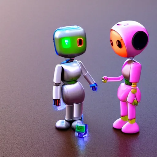 Prompt: a cute happy robot dencing with her girlfriend robot