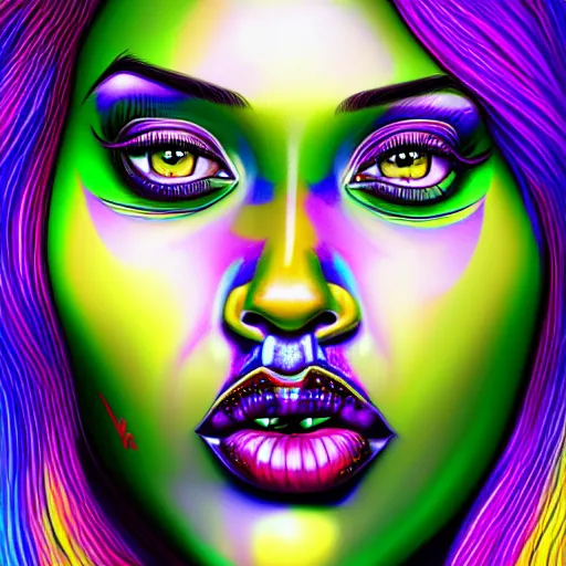 Image similar to an extremely psychedelic portrait of meg the stallion, surreal, lsd, face, detailed, intricate, elegant, lithe, highly detailed, digital painting, artstation, concept art, smooth, sharp focus, illustration