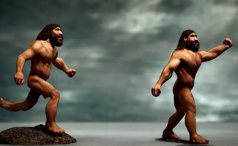 Image similar to made a neanderthal became prophet and many people follow him, perfect dynamic posture, perfect dynamic environment, perfect dynamic body form, perfect dynamic pose, perfect dynamic form, pinterest, perfect dynamic position, award winning photo by national geographic, and pulittzer winner, bokeh, reduce duplication interference