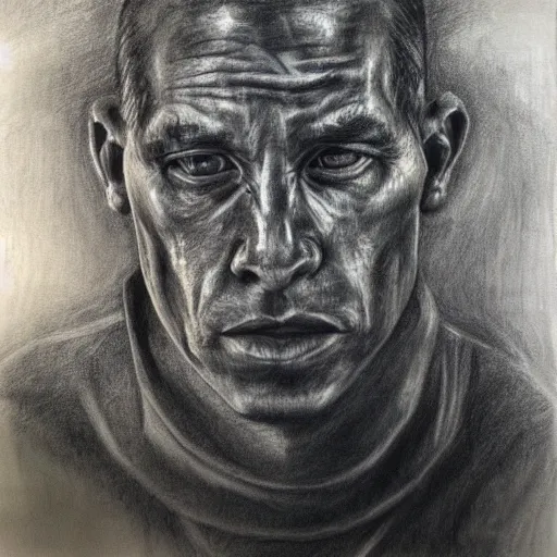 Prompt: Detailed portrait of a weary jarhead. Charcoal.