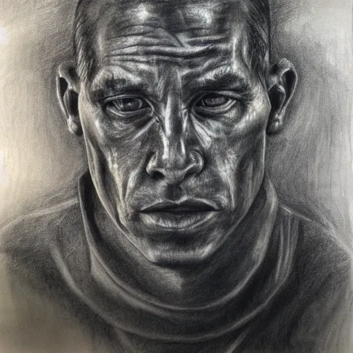 Image similar to Detailed portrait of a weary jarhead. Charcoal.