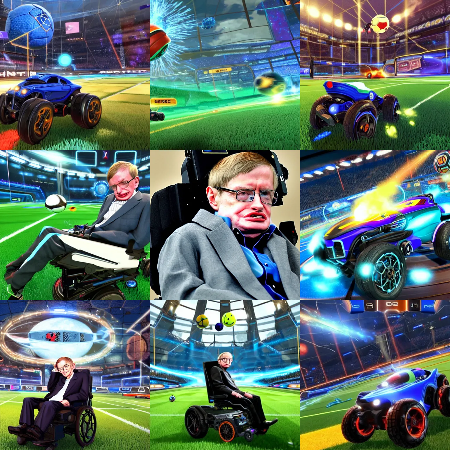 Prompt: stephen hawking in rocket league