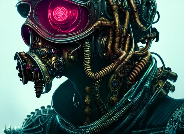 Image similar to an intricately detailed ultra - realistic unreal engine 5 rendering of a portrait of steampunk cyberpunk neon - bordered cyborg zombie werewolf, concept art, intricate details, eerie, highly detailed, photorealistic, octane render, 8 k uhd art by kilian eng