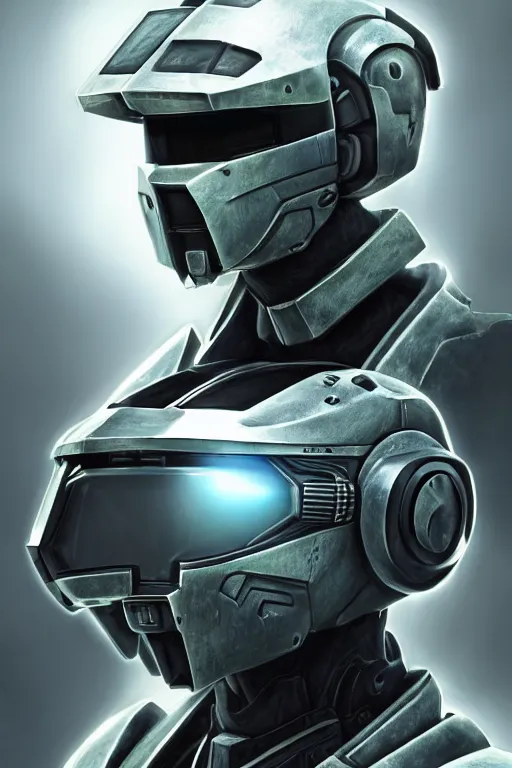 Image similar to robot ninja mask helmet halo master chief radiating a glowing aura global illumination ray tracing hdr fanart arstation by ian pesty and katarzyna da „ bek - chmiel