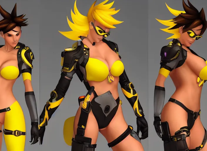 prompthunt: tracer game character, in yellow bikini thong yellow