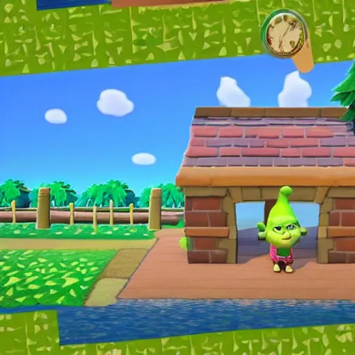 Prompt: Shrek in animal crossing new horizons