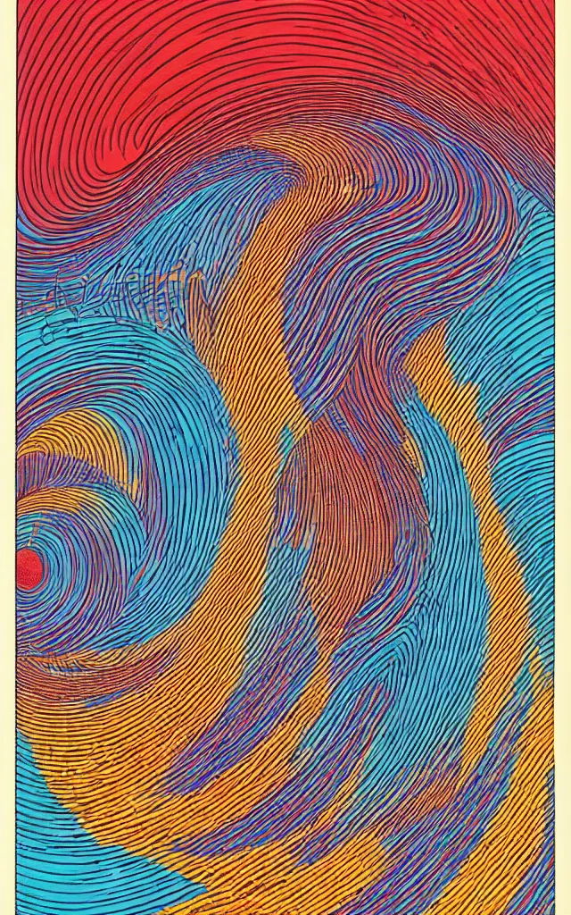 Image similar to wave, particle, synth, frequencies, pattern, oscillation. wave - particle duality.. retro art by jean giraud.