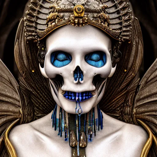 Image similar to cinestill - 5 0 d - candid photographic close - up - portrait, goddess of death, by anne stokes, photorealism, uhd - resolution, rendered in blender, cgi, hyperdetailed
