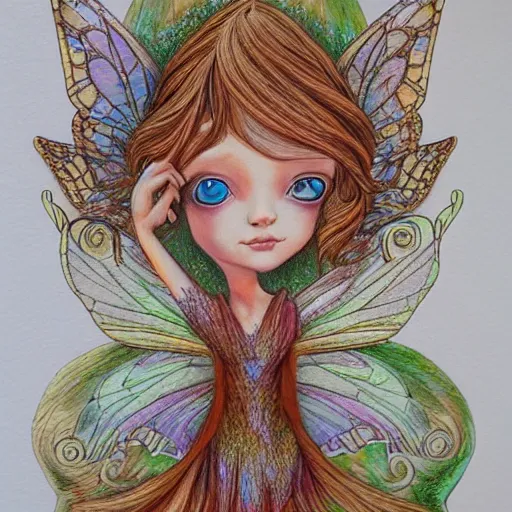 Image similar to Colored pencil art on paper, Wood Fairy, highly detailed, artstation, Caran d'Ache Luminance