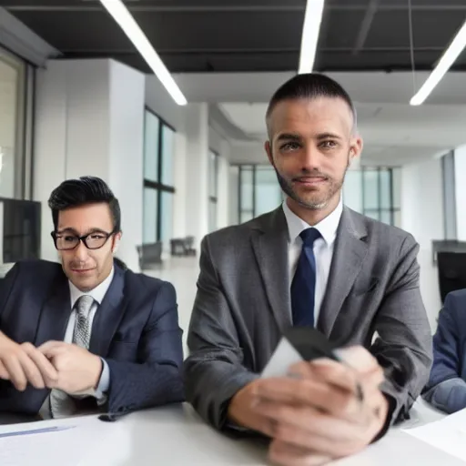 Image similar to rat businessmen in an office, wide angle