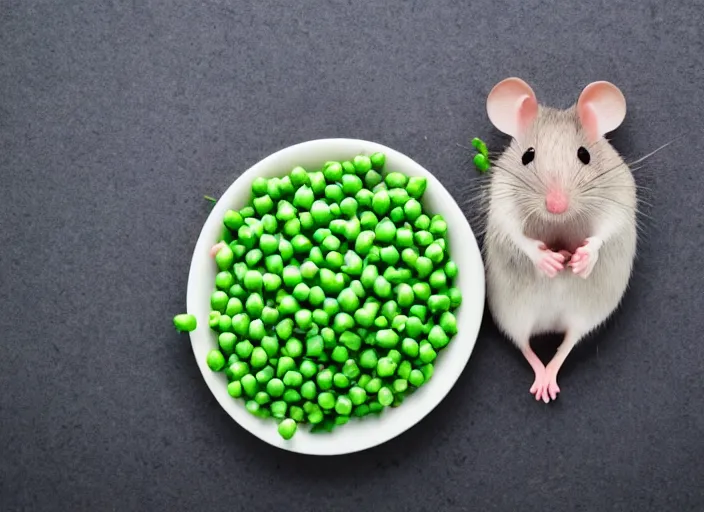 Image similar to a photograph of a cute mouse eating peas