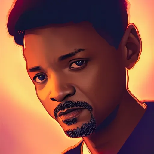 Image similar to Will Smith as Tony Stark, ambient lighting, 4k, alphonse mucha, lois van baarle, ilya kuvshinov, rossdraws, artstation