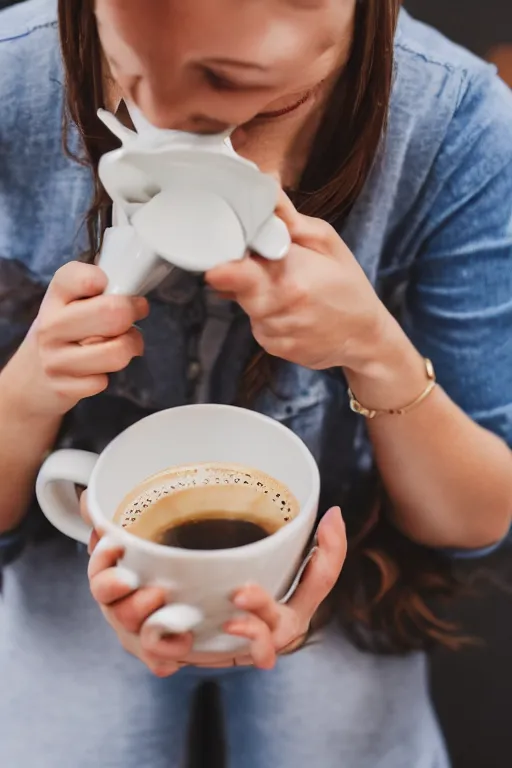 Image similar to a young woman diving into a cup of coffee