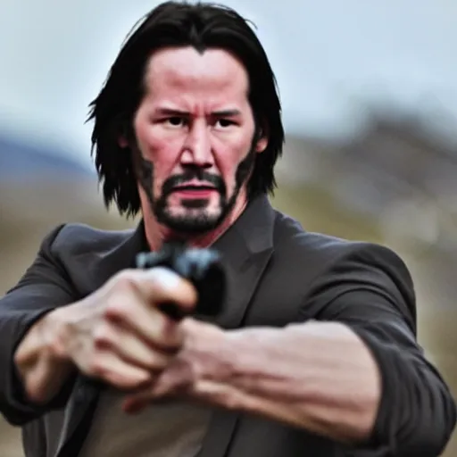 Image similar to movie still of keanu Reeves fighting Jack Bauer