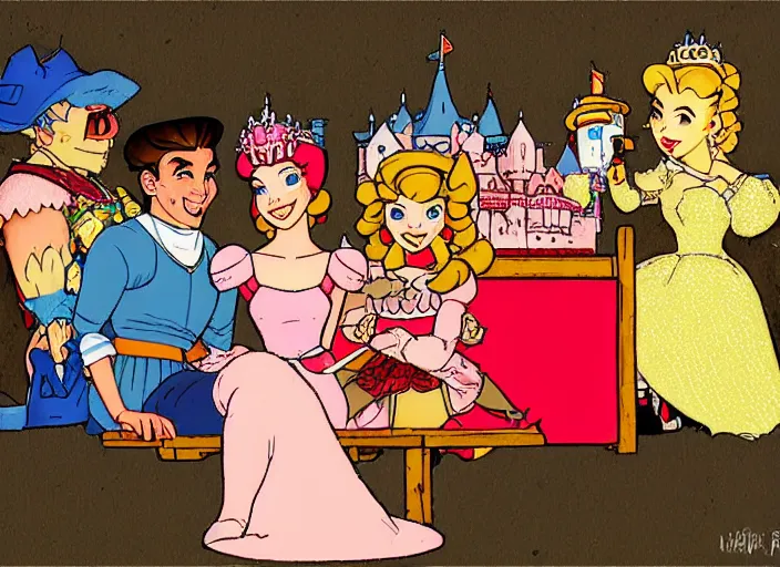 Image similar to princess peach's castle in the style of norman rockwell