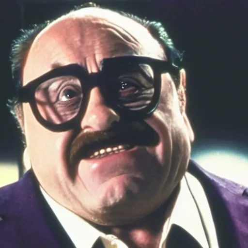 Image similar to A still of Danny Devito as a supervillian in a movie, 1980