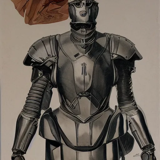 Image similar to futurist armor for soldiers by leyendecker, intricate, extreme details, design sheet