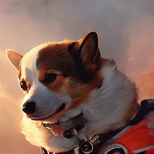 Prompt: a corgi cosmonaut, d & d character art, highly detailed, heroic, majestic, cinematic, greg rutkowski, trending on artstation, 8 k