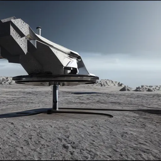 Image similar to futuristic cruise rocket landing on a platform on an asteroid, Unreal Engine 5 render, perfectly detailed