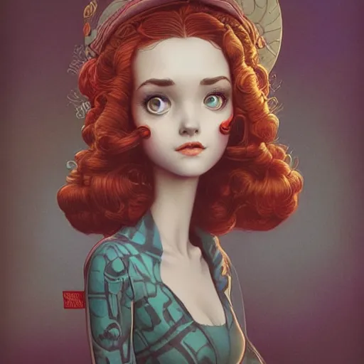 Image similar to Lofi portrait, Pixar style by Joe Fenton and Stanley Artgerm and Tom Bagshaw and Tim Burton, sideways glance