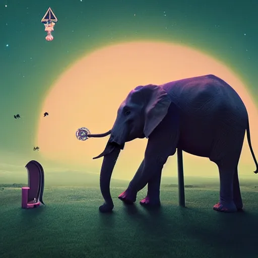 Image similar to A clairvoyant elephant reading tarot cards, detailed, digital art, by beeple