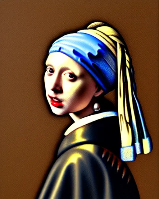 Image similar to darth vader looking over his shoulder, portrait in the style of girl with a pearl earring by johannes vermeer, high quality oil painting, highly detailed