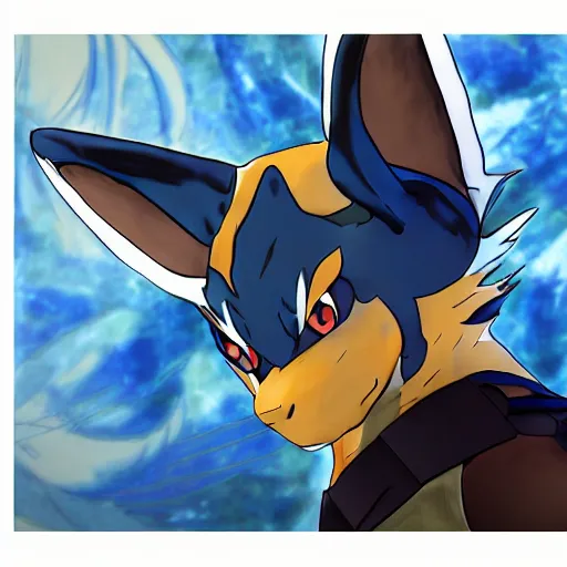 Image similar to Portrait of Lucario, made by Yoji Shinkawa, Highly detailed, fantasy themed, dynamic posing