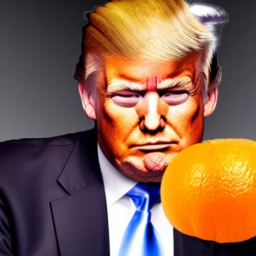 Image similar to donald trump with an head made out of oranges