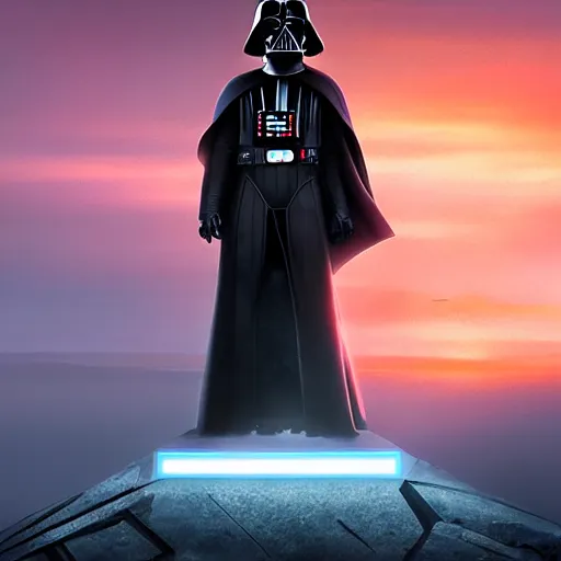 Prompt: darth vader standing still looking at the sunset concept art by doug chiang cinematic, realistic painting, high definition, concept art, portait image, path tracing, high quality, highly detailed, 8 k, red colors, high coherence, anatomically correct, hyperrealistic, concept art, defined face, five fingers, symmetrical