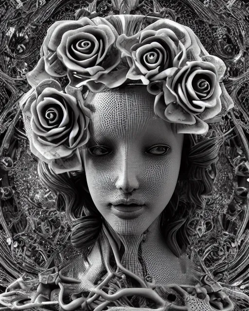 Image similar to mythical dreamy black and white organic bio-mechanical spinal ribbed profile face portrait detail of translucent steampunk beautiful siamese sisters females angelic-human-queen-vegetal-cyborg, highly detailed, intricate trnaslucent ivy jelly ornate, poetic, translucent roses ornate, 3D render, digital art, octane render, 8K artistic photography, photo-realistic, by Dora Maar