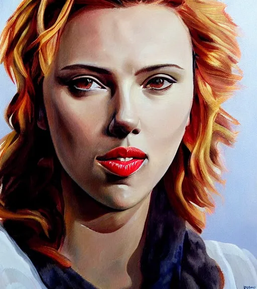 Image similar to painting of Scarlett Johansson by lucien freuid