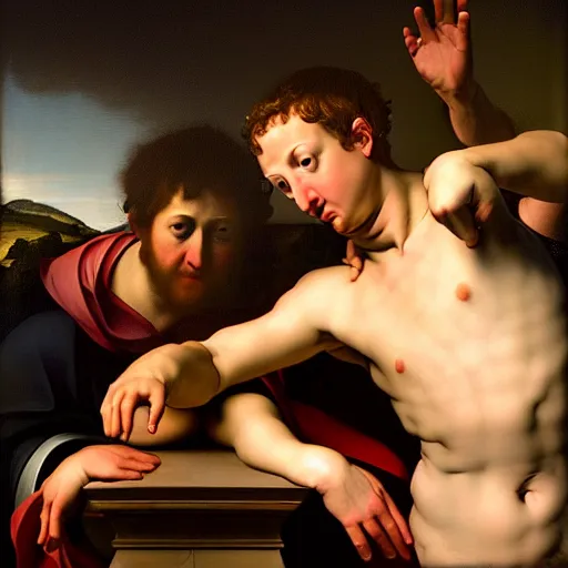 Prompt: Mark Zuckerberg being stoned to death, baroque painting, beautiful detailed intricate insanely detailed 8K artistic photography, photorealistic, chiaroscuro, Raphael, Caravaggio