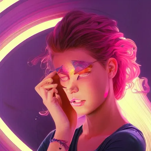 Image similar to young woman, gorgeous face, vaporwave aesthetic, synthwave, colorful, psychedelic, broken, shattered, beaten, sadness, crying, tears, artstation, concept art, smooth, extremely sharp detail, finely tuned detail, 8 k, ultra sharp focus, illustration, art by artgerm and greg rutkowski and alphonse mucha