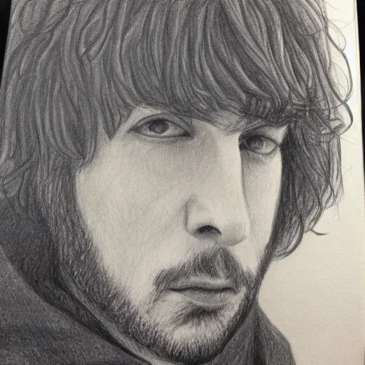 Image similar to Drawing Will Sheff from Okkervil river charcoal on canvas (2022), trending on artstation