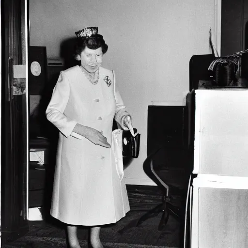 Image similar to the queen as a early cleaner in an office