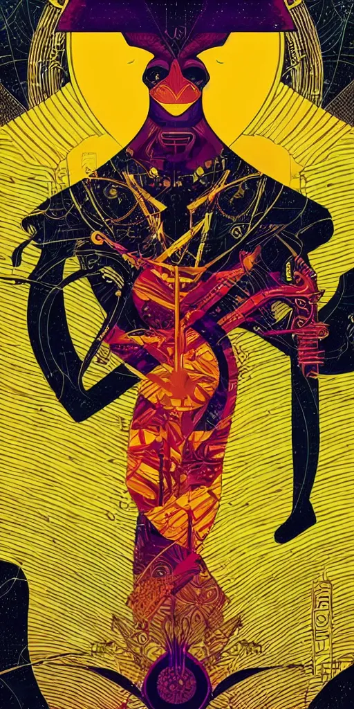 Prompt: a minimalist tarot card with an art deco boarder, by android jones