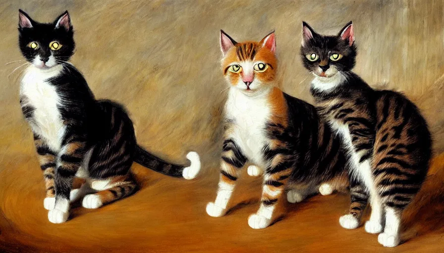 Image similar to highly detailed painting of cats with really really tall legs by william turner, thick brush strokes and visible paint layers, 4 k resolution