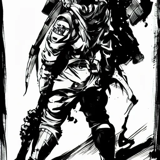 Image similar to Joseph Joestar stands on the moon, manga art, Yoji Shinkawa, Ink style