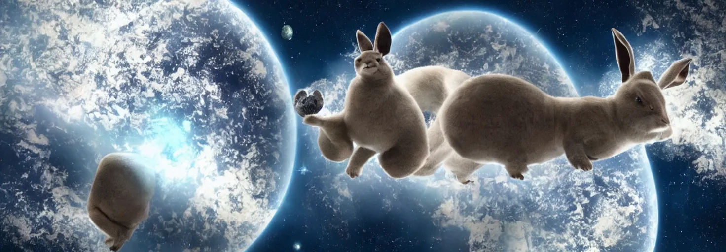 Image similar to photo of big chungus floating in space