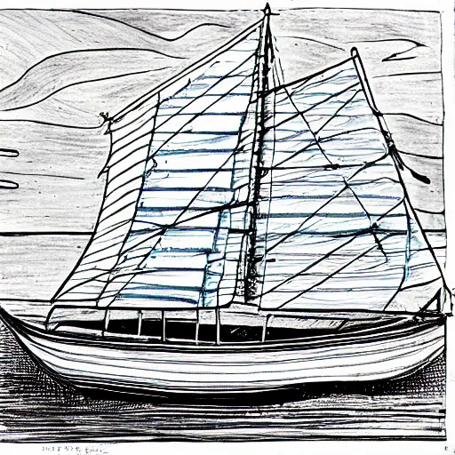 Prompt: one line drawing of a boat on the ocean