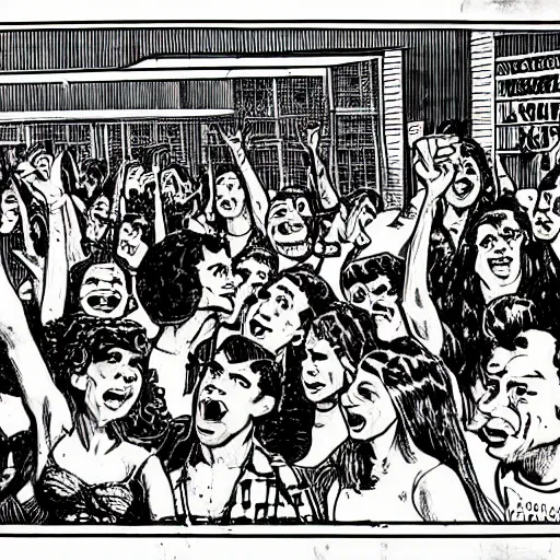 Image similar to robert crumb comic about pembroke pines flanagan high school students partying accurate eyes high detail