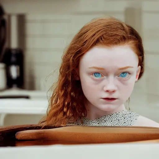 Prompt: sadie sink face in a kitchen sink