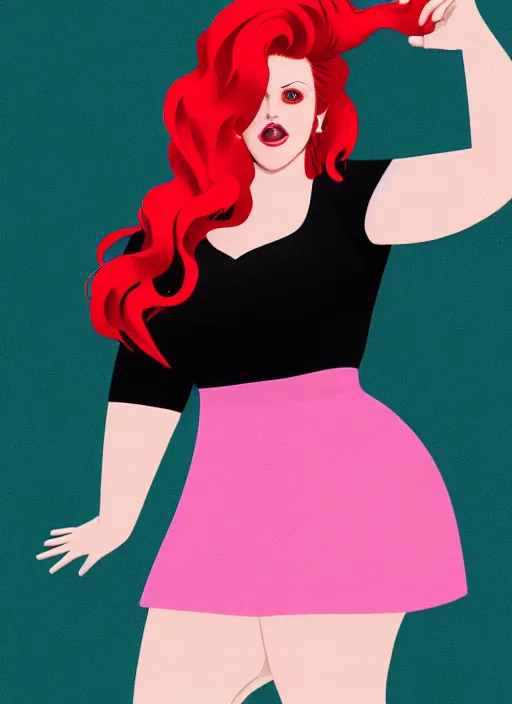 Image similar to full body portrait of teenage cheryl blossom, obese, bangs, sultry, realistic, red hair, sultry smirk, wavy hair, pink skirt, fat, obese, intricate, elegant, glowing lights, highly detailed, digital painting, artstation, concept art, smooth, sharp focus, illustration, art by wlop, mars ravelo and greg rutkowski